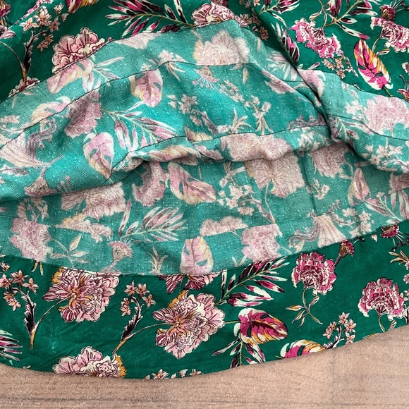 [L]Band Of Gypsie Collective Floral Green Women's Tiered Dress Squared Neck - Picture 5 of 7
